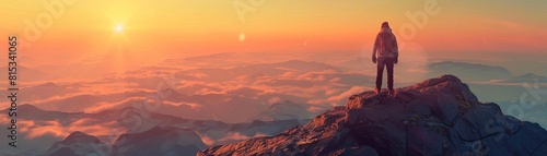 Camping on a mountain flat design top view sunrise view theme 3D render Analogous Color Scheme