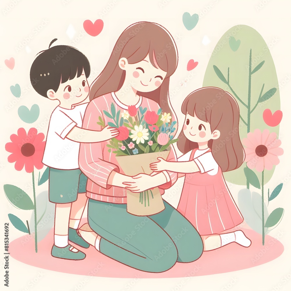 AI Generate of Happy Mother's Day Vector, Mother and Children, Mother and Daughter, Mother and Son. AI Generate of Happy Mother's Day Vector, Mother and Children, Mother and Daughter, Mother and Son.