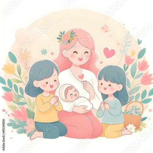 AI Generate of Happy Mother s Day Vector  Mother and Children  Mother and Daughter  Mother and Son.