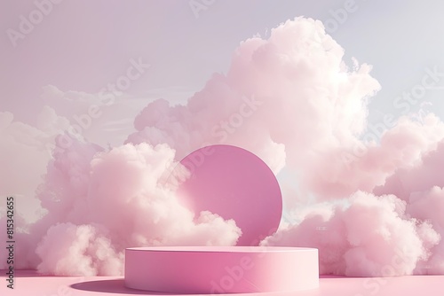 Background podium with pink cloud smoke 