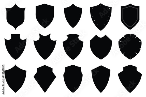 Set of Shields black Silhouette Design with white Background and Vector Illustration on white background