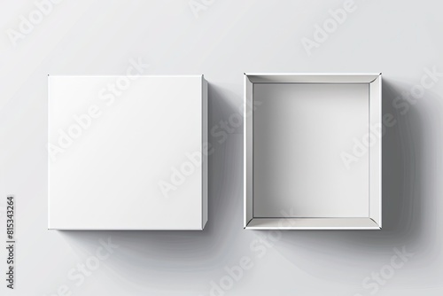 Wallpaper Mural Realistic box top view. Open white package mockup cardboard closed gift box blank paper pack. Square container vector design template Torontodigital.ca