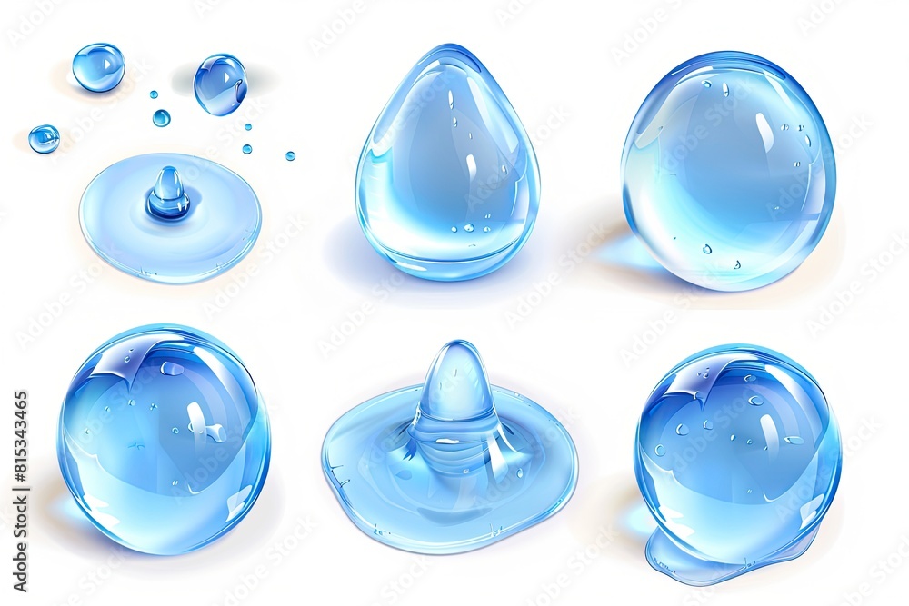 Realistic transparent water drops. Pure cosmetic product sample vector illustration. Moisturizer skincare serum isolated on white background Realistic transparent water drops. Pure cosmetic product sample vector illustration. Moisturizer skincare serum isolated on white background