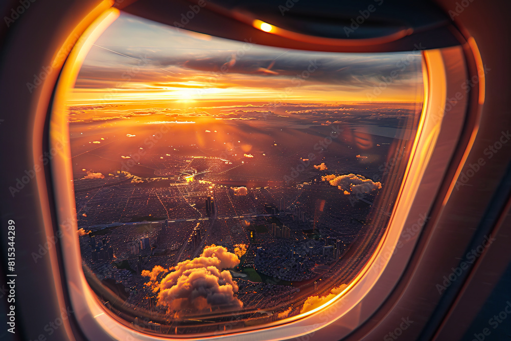 A view of the city from an airplane window. A view of the city from an airplane window.