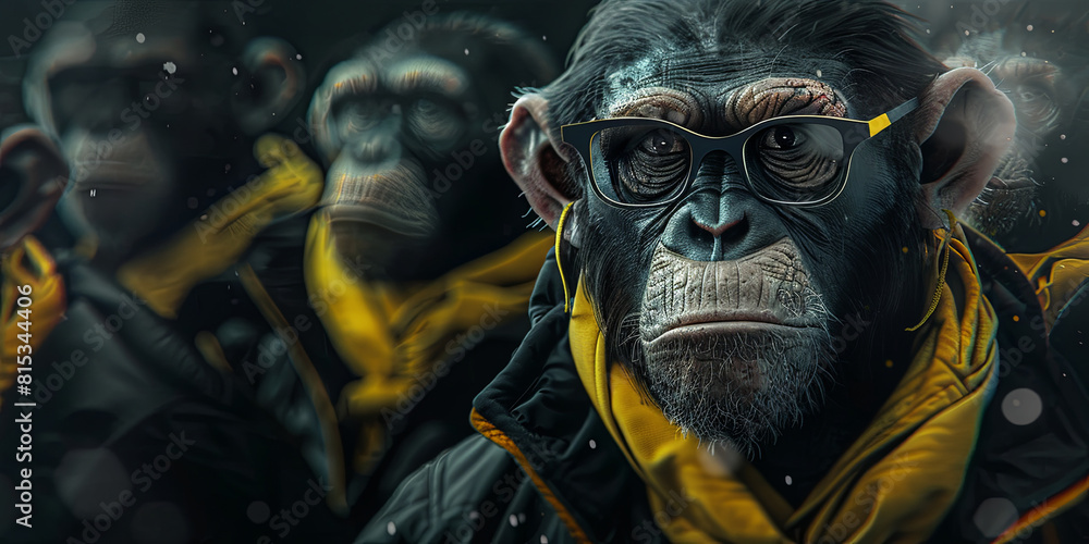 a chimpanzee wearing glasses, generative AI a chimpanzee wearing glasses, generative AI