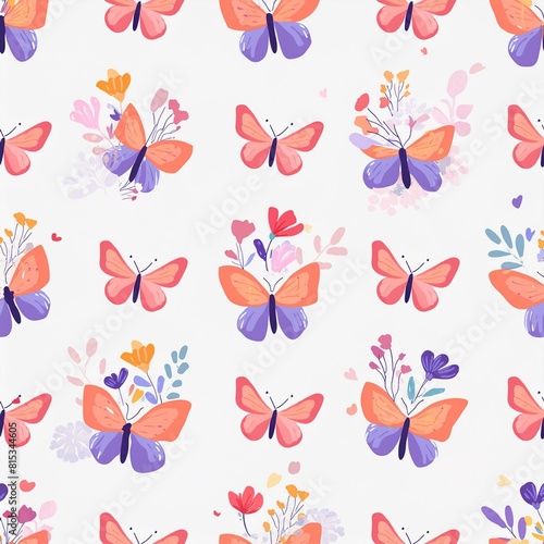 elegant seamless pattern with butterflies and blooming flowers and trees. color 