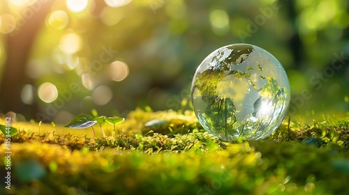Environment Glass Globe On Grass Moss In Forest  Green Planet With Abstract Defocused Bokeh Lights  Environmental Conservation Concept   Generative AI
