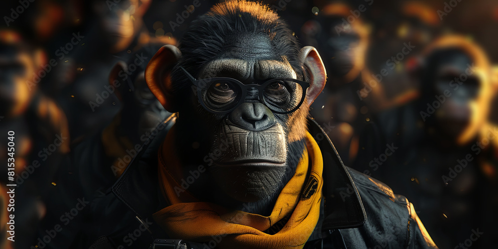 a chimpanzee wearing glasses, generative AI a chimpanzee wearing glasses, generative AI