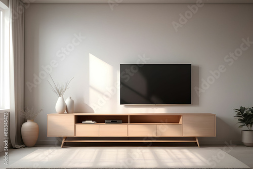 Tv cabinet in modern empty room,minimal designs, 3d rendering
