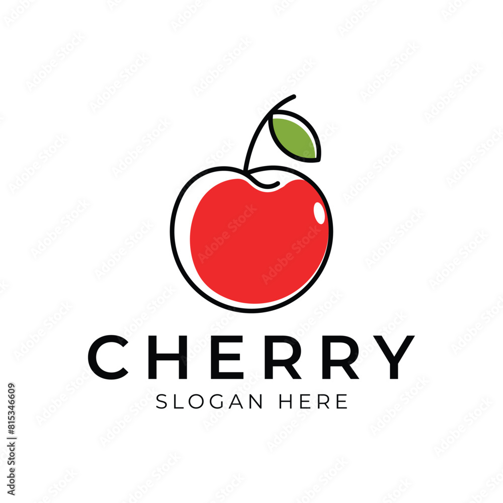 Minimalist Cherry logo design with line art style color Vector