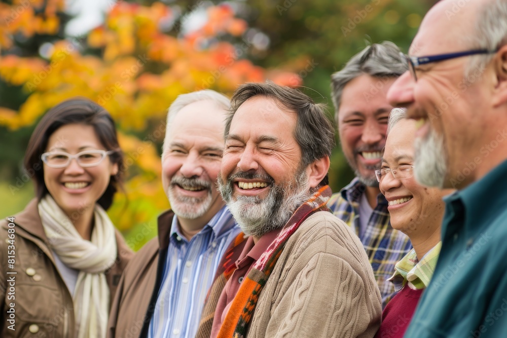 Group of senior friends having fun together in the park in autumn. Group of senior friends having fun together in the park in autumn.