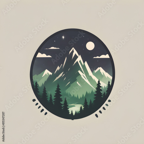 Illustration of an background with trees. Majestic peaks and towering pines. Nature's tranquil retreat.