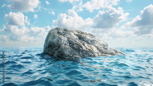 Illustrative 3D rendering of a rock amidst the ocean photo