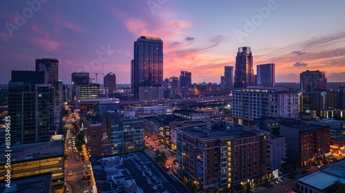 Wallpaper Mural As the last rays of sunlight fade into the horizon, the city below awakens with a kaleidoscope of colors, its towering skyscrapers casting long shadows across the landscape. Torontodigital.ca