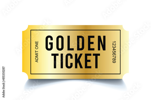 A golden ticket with scalloped edges has a vintage design.   Golden ticket.