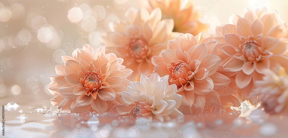 Inviting serenity soft peach dahlias in frosty water offer warm abstraction. Inviting serenity soft peach dahlias in frosty water offer warm abstraction.