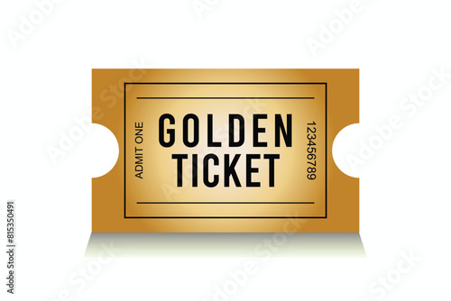 Golden ticket. Realistic golden show ticket. Old premium cinema entrance tickets. Gold admission to movie theater or amusement shows vector set. EPS 10.