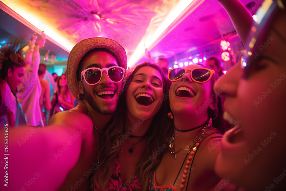 Three young friends take a selfie at a party Three young friends take a selfie at a party