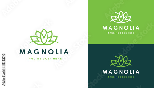 Initial Letter M Magnolia Flower with Simple Floral Beauty Logo Design