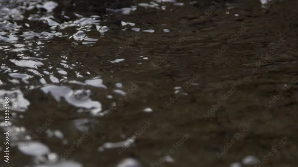 Close Up of a Stream of Water with Bubbles at Cullen Gardens Central Park in Whitby, Canada.