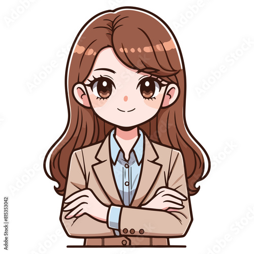 Business Woman With Folded Arms. Portrait of business woman in suit smiling and with folded arms.