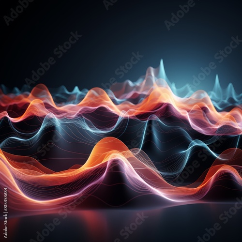Vibrant 3D Luminous Waveforms on Black Background