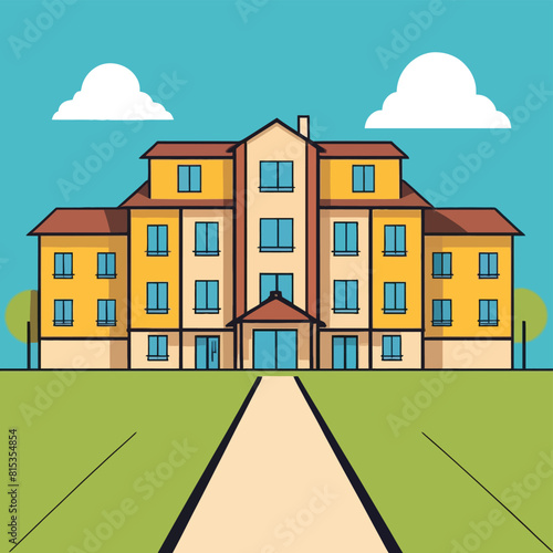 Handdrawn sticker of beautiful private exterior homes in a housing estate vector illustration