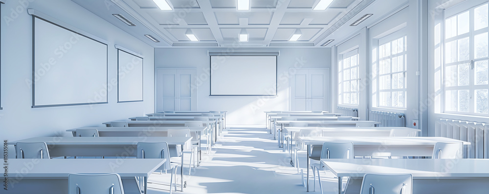 A classroom using interactive digital whiteboards to enhance learning, viewed from a front angle Interactive learning in a technological tone with a Monochromatic Color Scheme. A classroom using interactive digital whiteboards to enhance learning, viewed from a front angle Interactive learning in a technological tone with a Monochromatic Color Scheme.
