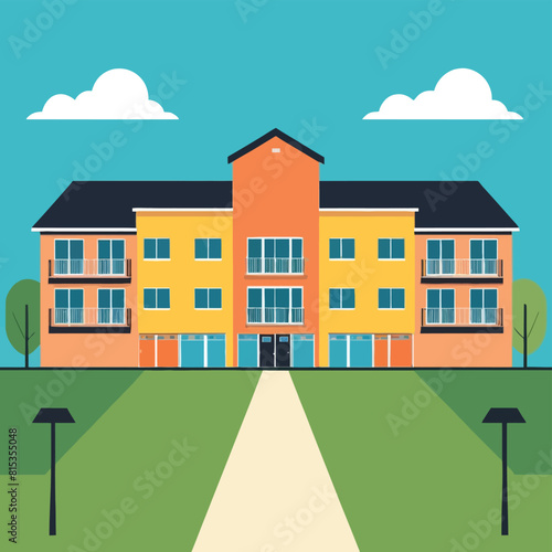 Handdrawn sticker of beautiful private exterior homes in a housing estate vector illustration