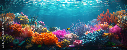 coral reef, colorful coral reef. Close-up, hyper-realistic 3D © Pakkarada