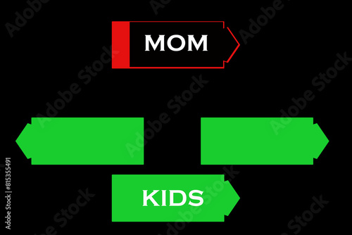 diagramme familial simple montrant l'énergie d'une maman et celle de ses 3 enfants avec des témoins de charge d'électricité et le texte en anglais 