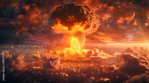 Cataclysmic Nuclear Explosion in the Sky:Dramatic Mushroom Cloud Engulfing the Horizon