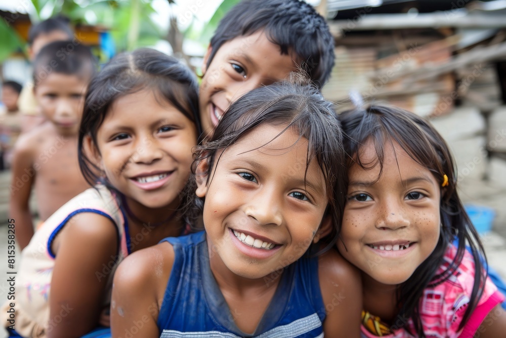 Portrait of happy asian children smiling at the camera in their village Portrait of happy asian children smiling at the camera in their village
