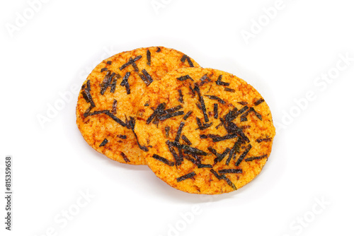 Japanese rice cracker Nori seaweed flavour isolated on white background