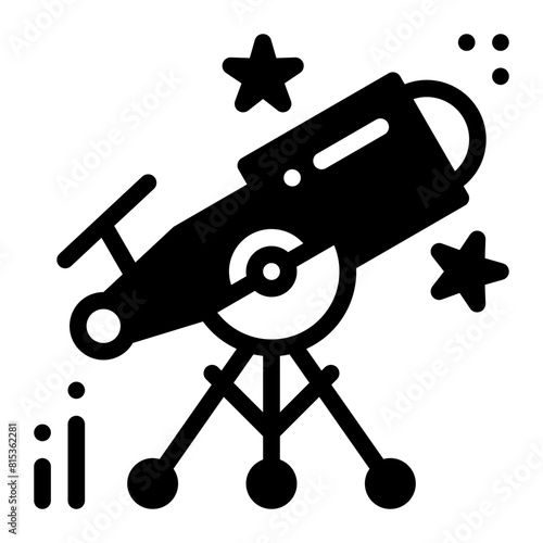 Telescope icon in glyph or solid style. This vector can be used as icons, illustrations, user interface, clip art, and for purposes related to astronomy and education