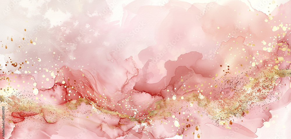 Stylish blush and gold watercolor scene for refined elongated background.