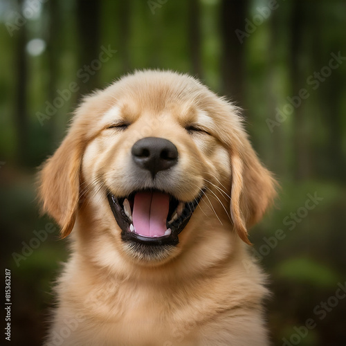 Golden Charm: Captured Laughter of a Retriever Pup © Pathomchan