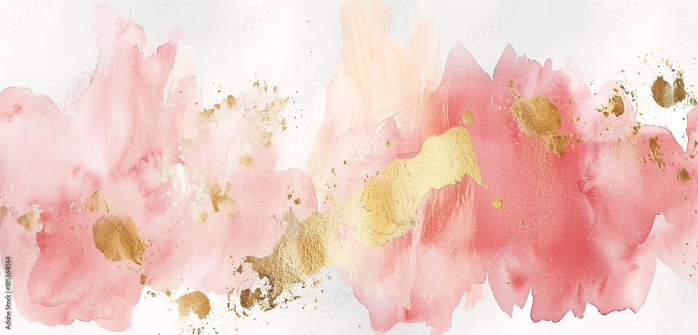 Classy ivory, blush watercolor strokes with gold leaf on wide backdrop.