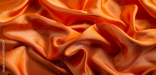 Vibrant orange fabric wrinkles in ultra-wide format. photo