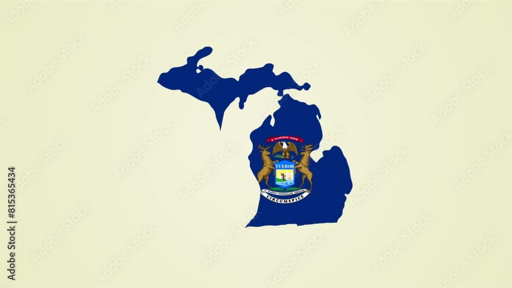 Michigan state flag United States map outline zoom in animation Michigan state flag United States map outline zoom in animation
