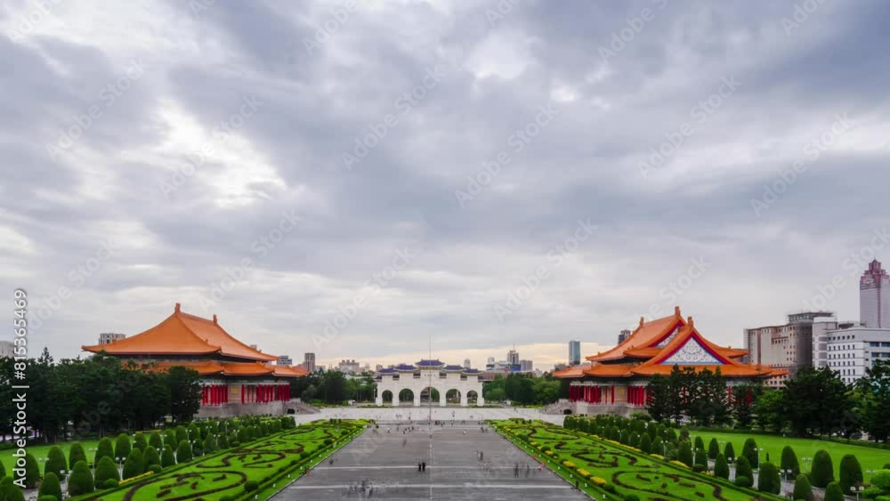 timelapse view at Chiang Kai Shek Memorial hall monument in Taipei City, Taiwan among sunset time. timelapse view at Chiang Kai Shek Memorial hall monument in Taipei City, Taiwan among sunset time.