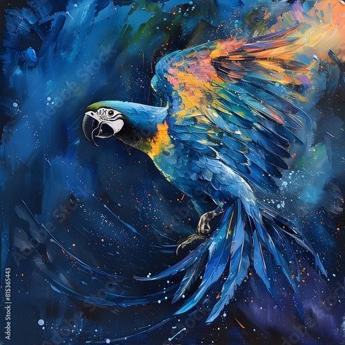 Vibrant Spix Macaw Bursting into Colorful Abstract Spectrum photo