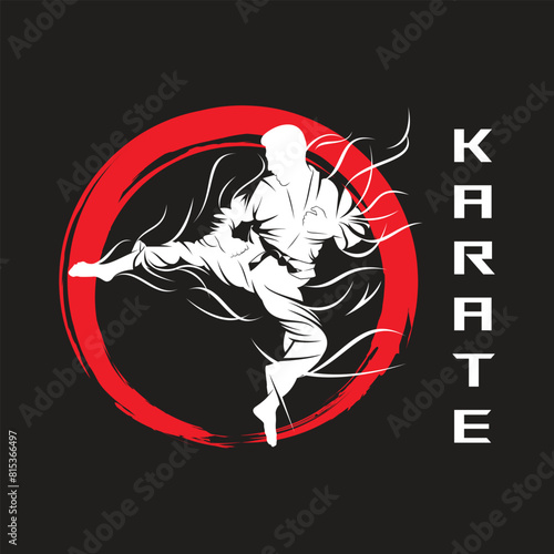 Karate Fighter Movement Technique Silhouette Vector