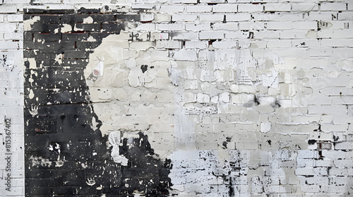 White vintage brick wall texture for background,Old white grunge ripped torn collage posters creased crumpled paper placard texture background with copy space for text or image
