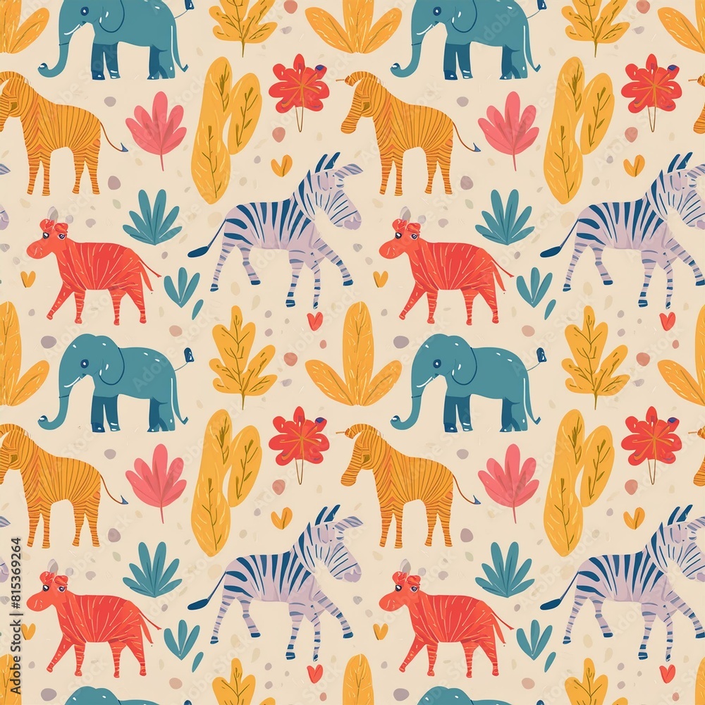 a pattern featuring exotic animals like zebras, giraffes, and elephants, a pattern featuring exotic animals like zebras, giraffes, and elephants,
