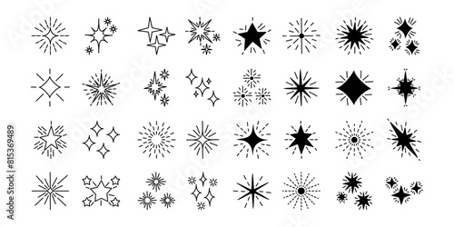 Set stars sparkle compositions. Shine Effect Sign Vector Design.