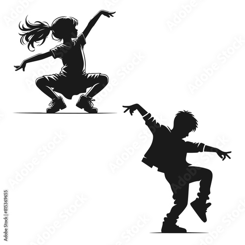 Dancing kids set vector silhouette isolated on white background