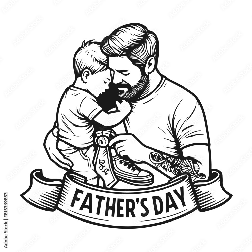 Fototapeta premium Beautiful Father and son on FATHER'S DAY vector silhouette isolated on white background
