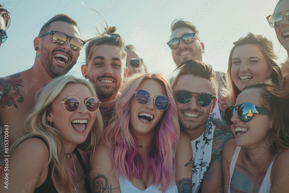Group of friends dancing and having fun at a summer music festival. Group of friends dancing and having fun at a summer music festival.