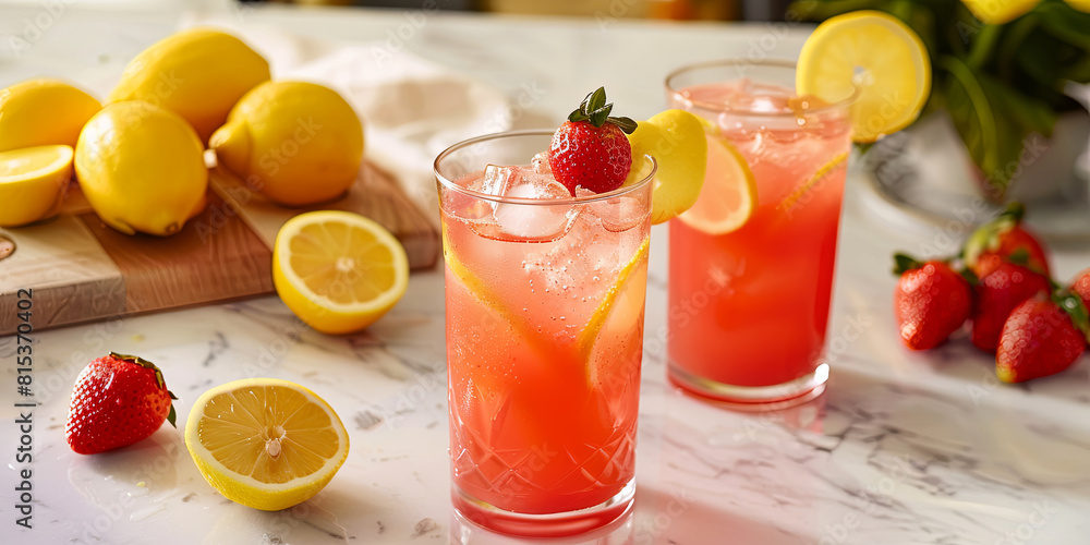 a vibrant and refreshing strawberry lemonade with fresh strawberries, generative AI a vibrant and refreshing strawberry lemonade with fresh strawberries, generative AI